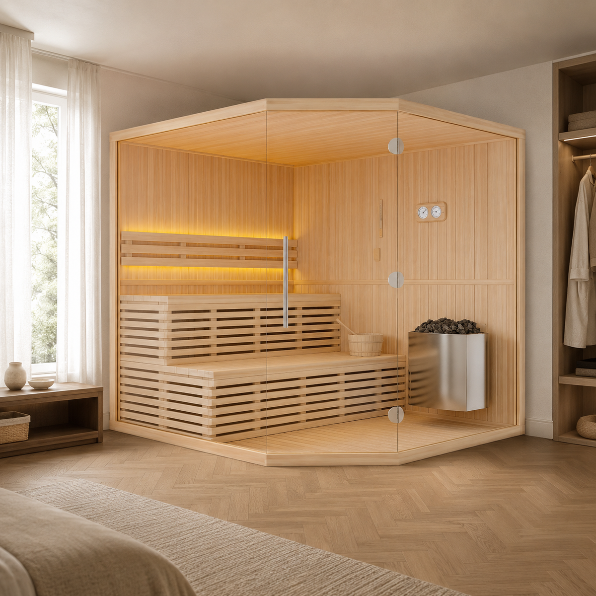 Sauna d'angle Traditionnel 6 places Laponia