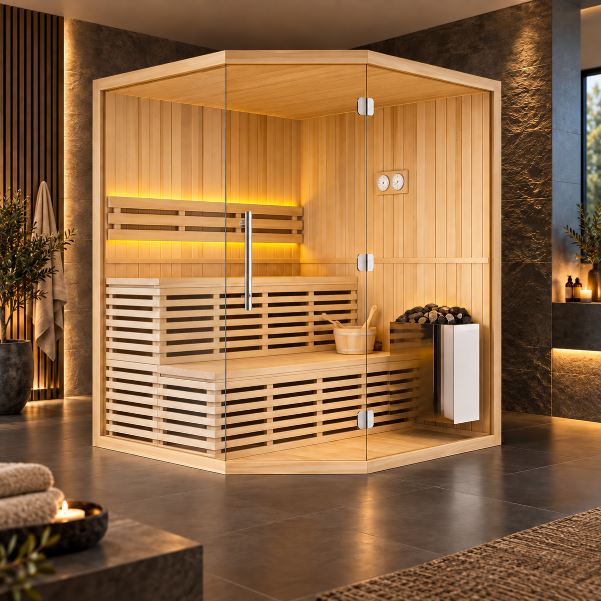 Sauna d'angle Traditionnel 4 places Laponia