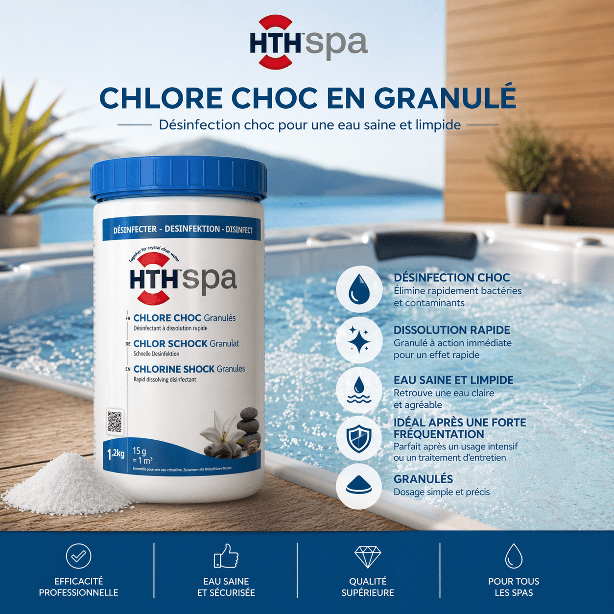 Chlore Choc HTH Spa Granulés – Désinfection rapide pour Spa ou Jacuzzi - Quality Spa